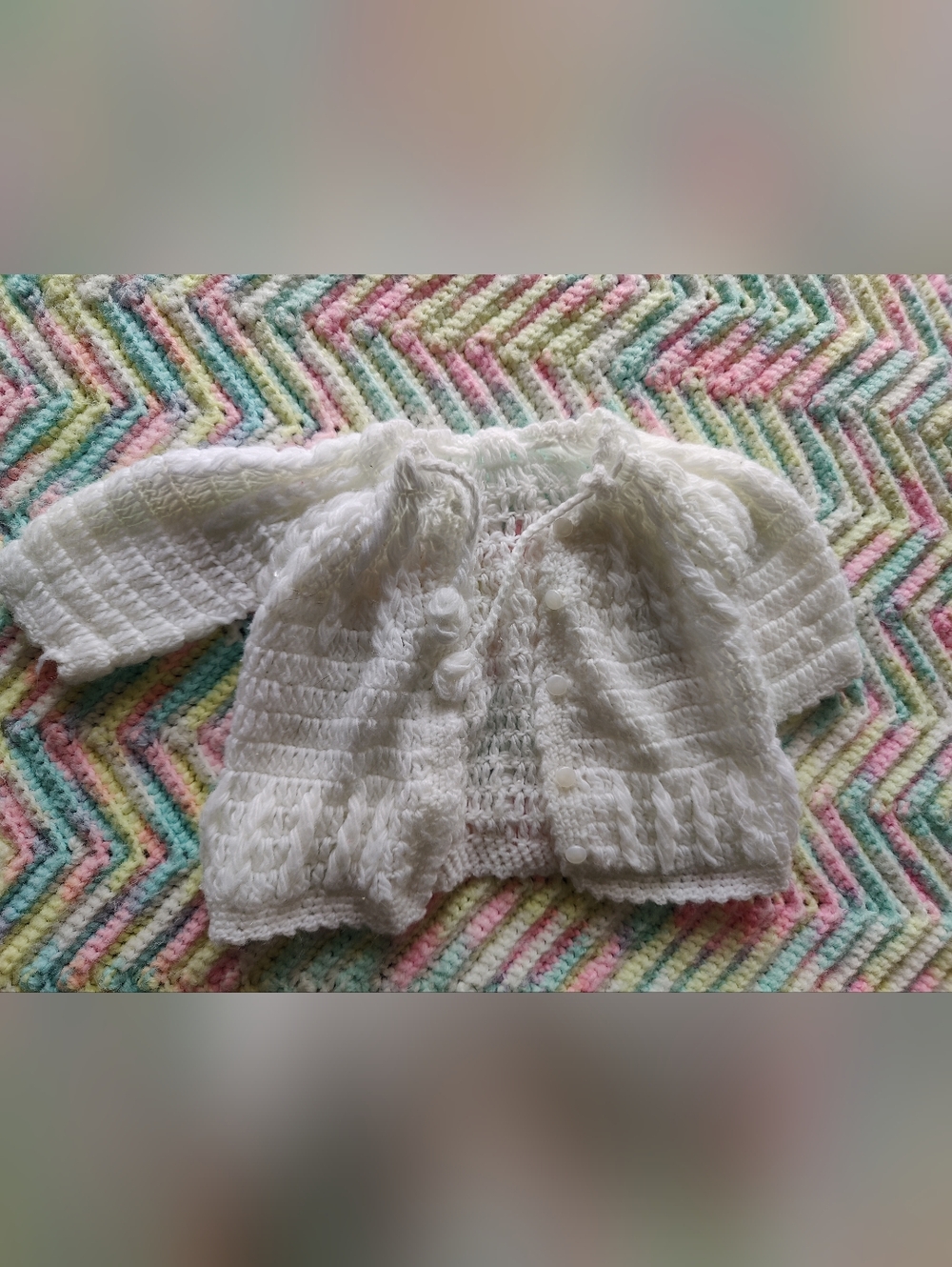 Vintage 60/70s Hand Crocheted White Baby Cardigan